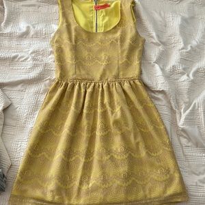 Yellow Scoop Neck Lacy Fit and Flare Dress by eight sixty